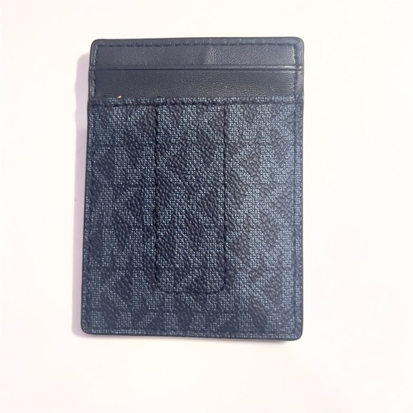 MICHAEL KORS Dark Blue Coated Canvas Monogram Card Case with Bill Clip - Picture 5 of 6